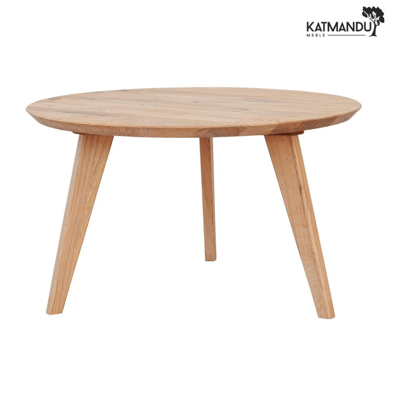 Okrągła ława dębowa Katmandu Meble ORBETELLO ⌀ 70 cm – duży, minimalistyczny stolik kawowy z litego dębu