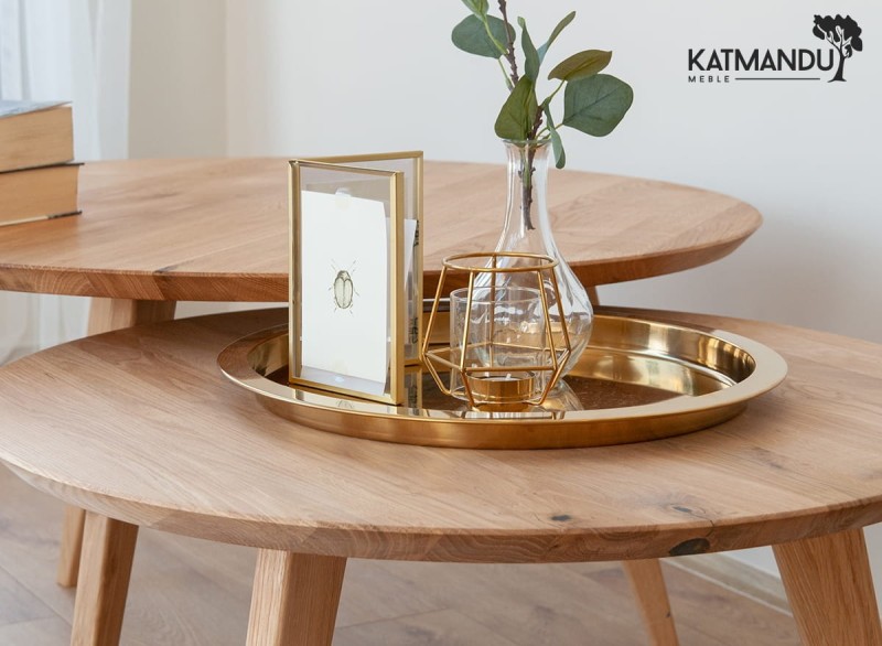 Detal nr6- Okrągły stolik dębowy Katmandu Meble ORBETELLO ⌀ 70 cm
