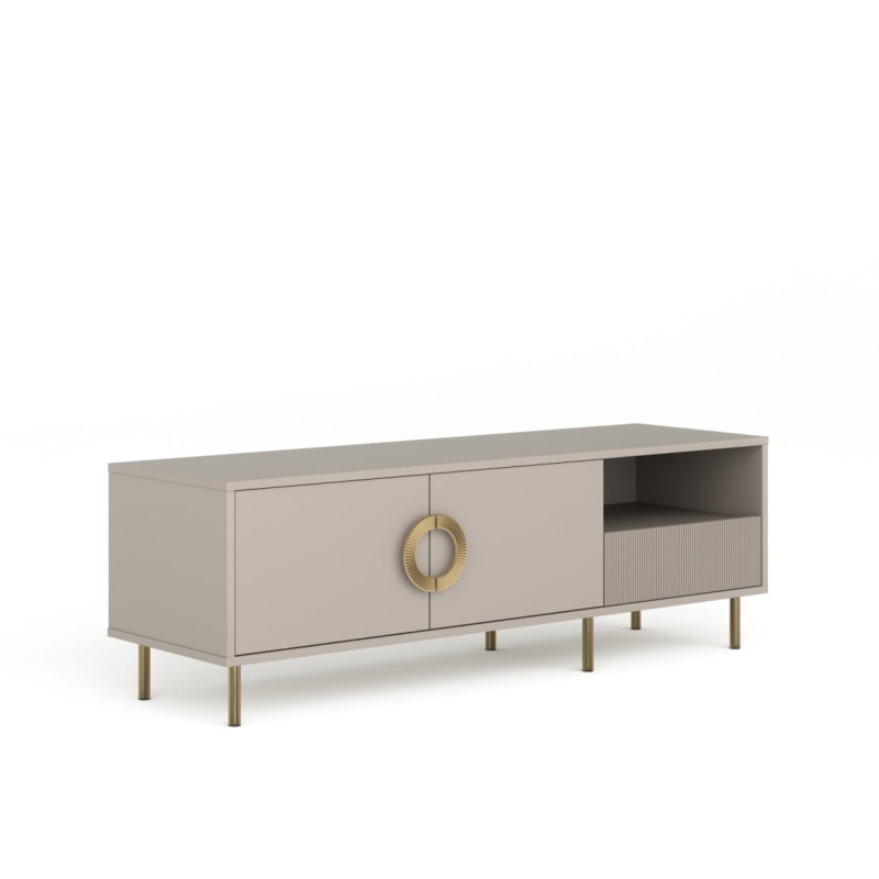 Szafka pod telewizor New Elegance NUBO RTV 2D1S w kolorze kaszmirowym z ryflowaniami i pięknym uchwytem