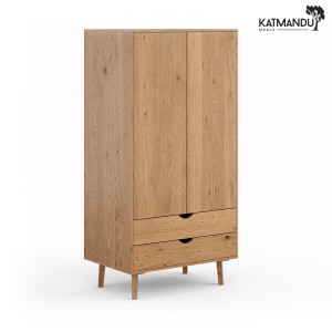 Szafa dębowa wąska Katmandu SIMONA z drążkiem i szufladami