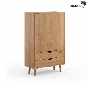 Wysoka komoda / Bieliźniarka dębowa Katmandu SIMONA z półkami i szufladami