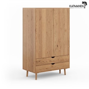Szafa dębowa szeroka Katmandu SIMONA z drążkiem i szufladami