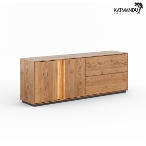 Komoda TV Katmandu COLLODI z szufladami i szafką (naturalne drewno dębu – kolor dębowy)