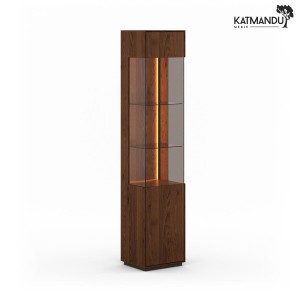 Witryna wąska prawa Katmandu COLLODI z przeszkleniem (naturalne drewno dębu – kolor tabacco)