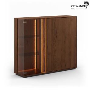 Witryna niska potrójna Katmandu COLLODI (naturalne drewno dębu – kolor tabacco)