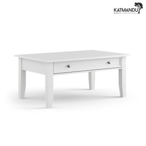 Ława Katmandu BELLUNO ELEGANTE biały – ława drewniana z szufladą, stolik kawowy