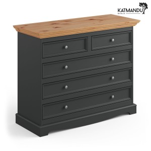 Komoda Katmandu BELLUNO ELEGANTE 5 szuflad grafit-naturalna sosna – drewniana komoda prowansalska z naturalnej sosny