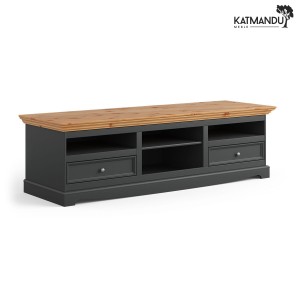 Komoda TV Katmandu BELLUNO ELEGANTE duża grafit-naturalna sosna – prowansalska szafka RTV z szufladami