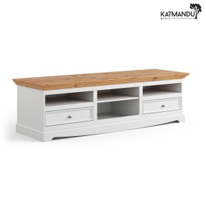 Komoda TV Katmandu BELLUNO ELEGANTE 167 cm biały-naturalna sosna – duża szafka RTV prowansalska z naturalnej sosny