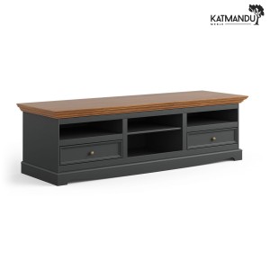 Komoda TV Katmandu BELLUNO ELEGANTE duża grafit-dąb – prowansalska szafka RTV z szufladami