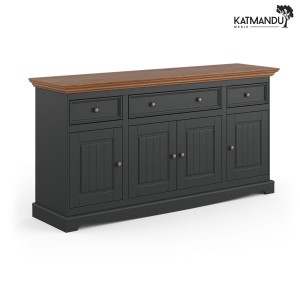 Komoda Katmandu BELLUNO ELEGANTE 4.3 grafit-dąb – prowansalska komoda drewniana z szufladami i szafkami