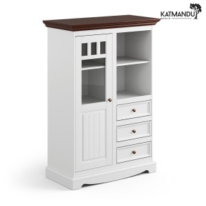 Witrynka Katmandu BELLUNO ELEGANTE 1.3 biały-orzech z blatem w kolorze orzecha