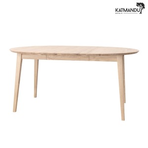 Stół rozkładany okrągły Katmandu ORBETELLO 110-160 cm dębowy bielony