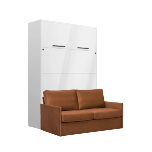 Półkotapczan pionowy z sofą New Elegance GENIUS (biały połysk) rozwiązanie do małych pomieszczeń (sofa z pojemnikiem)
