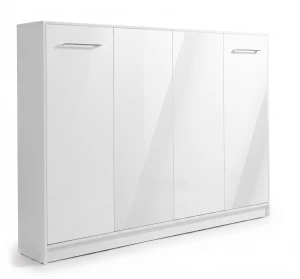 Półkotapczan poziomy New Elegance BASIC 90x200 | 120x200 | 140x200 w białym połysku na frontach z szafami i nadstawką do wyboru