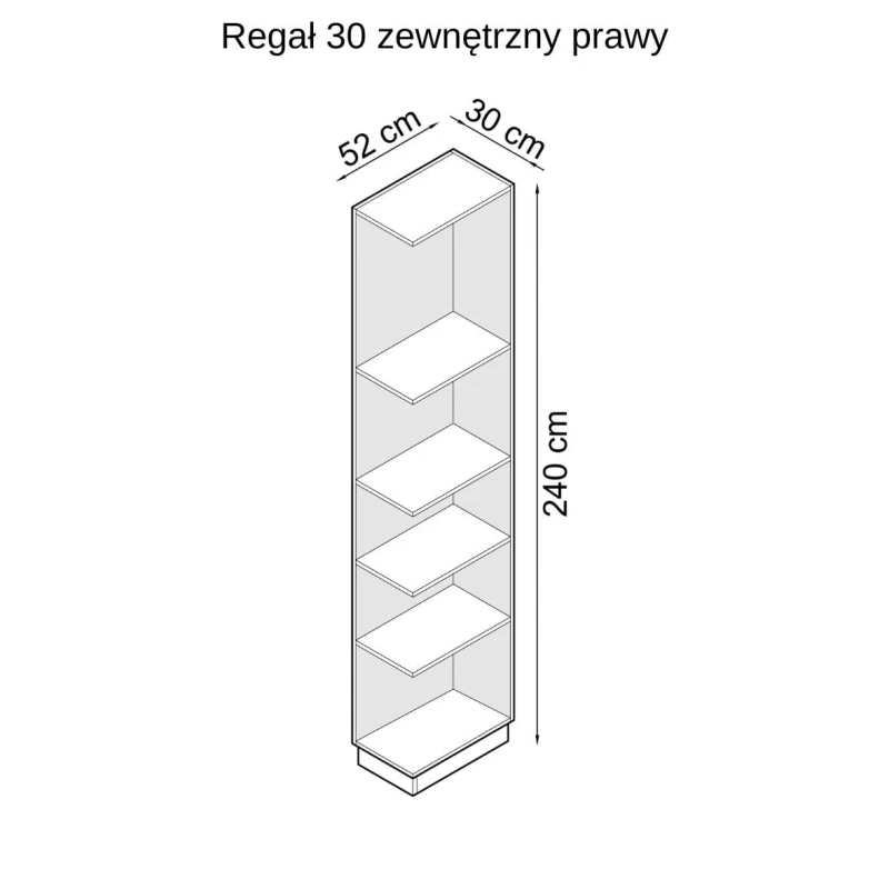 Szkic z wymiarami - regał 30 zewnętrzny prawy