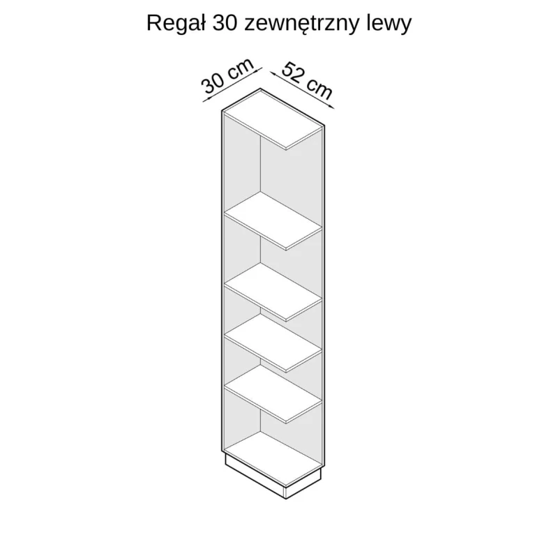 Szkic z wymiarami - regał 90 zewnętrzny lewy