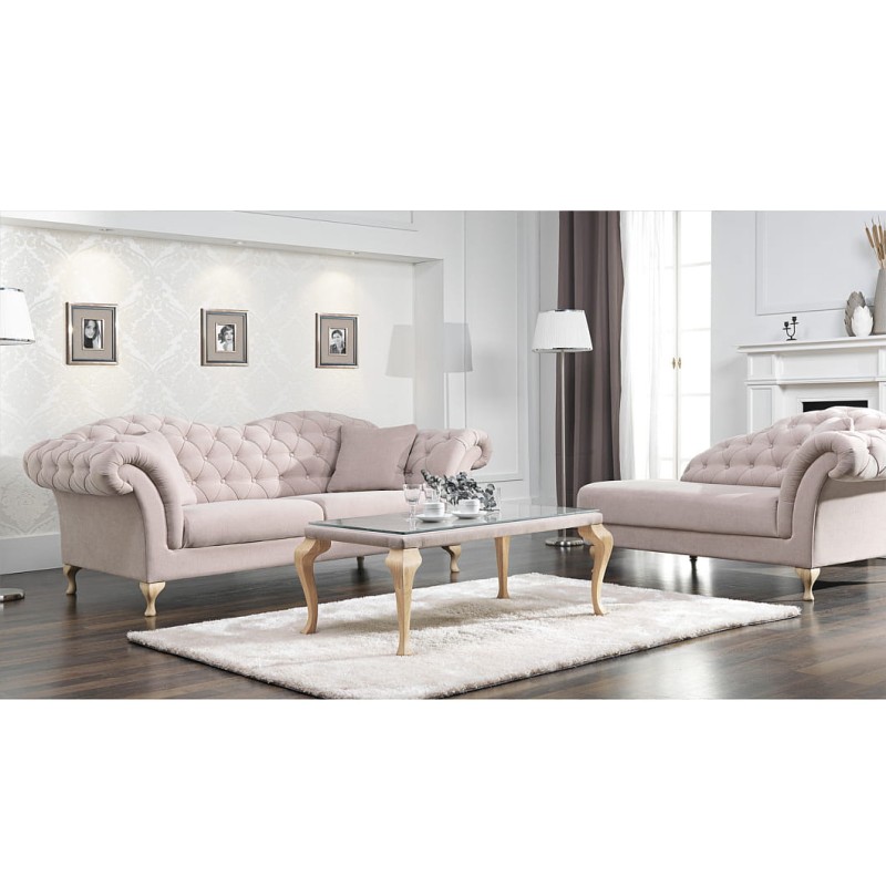 Sofa Paris to Elegancka i klasyczna  forma która  wpasuje się w najbardziej wyszukane wnętrza,  głęboko pikowane oparcie i stylizowane nóżki oraz oryginalny kształt sofy sprawia że jest ona iście królewska.