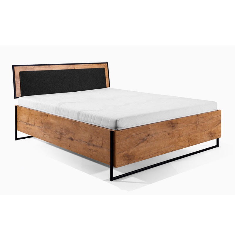 Łoże Loft - wykonane z grubej płyty laminowanej, z czarnymi elementami metalowymi i tapicerowanym wezgłowiem. Stabilna, wysoka konstrukcja korpusu. Możliwość zamontowania praktycznego pojemnika.