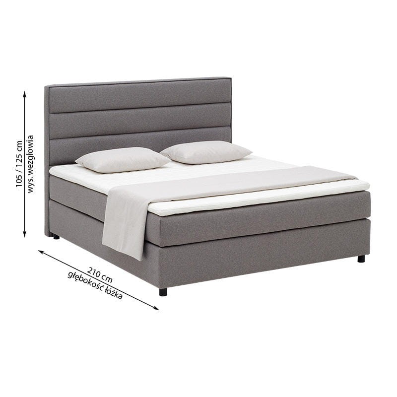 Łoże kontynentalne 201 z prostym wezgłowiem przeszywanym w poziome pasy. Wyjątkowo mocna i stabilna konstrukcja. Stabilna, mocna podstawa zapewnia właściwe podparcie materaca. Metalowa noga chromowana.