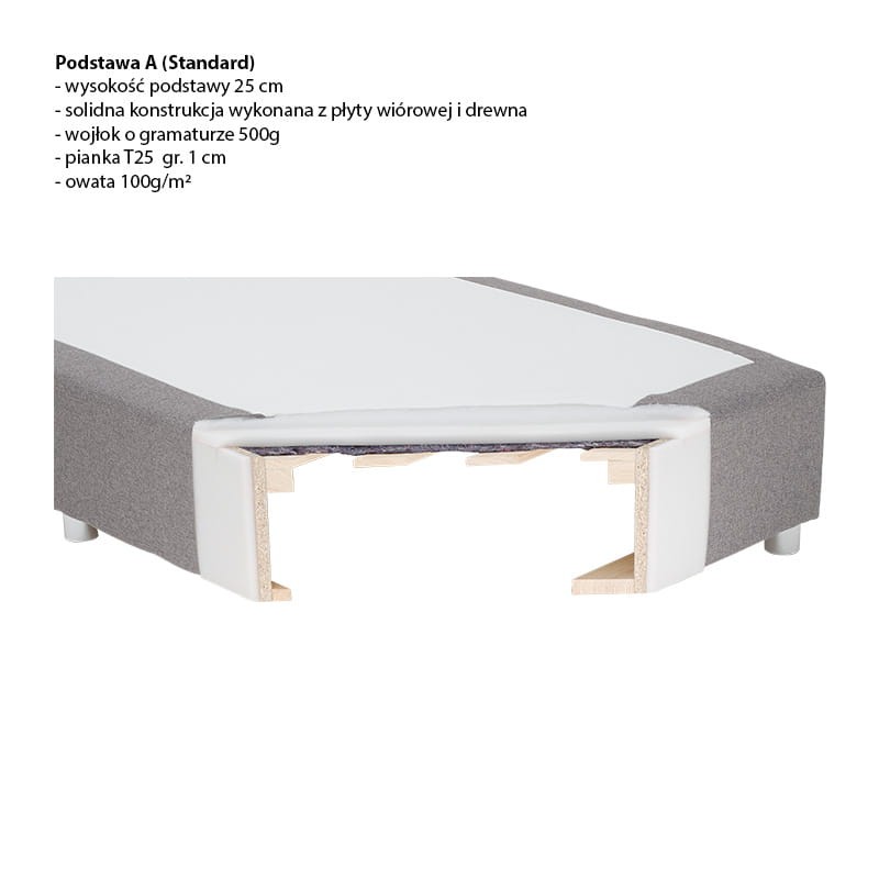 Solidna i mocna podstawa do łóżka kontynentalnego wykonana z płyty wiórowej i drewna. Stabilna podstawa dla każdego materaca.