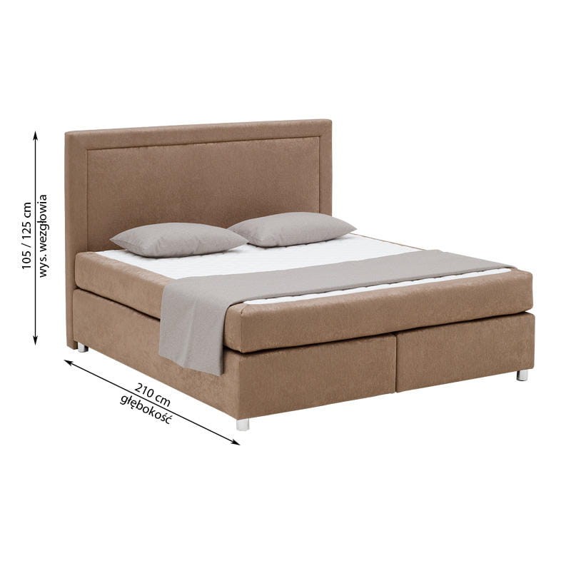 Łoże kontynentalne 400 z klasycznym, prostym wezgłowiem z ozdobnym przeszyciem w kształcie ramki. Stabilna, mocna podstawa zapewnia właściwe podparcie materaca. Metalowa noga chromowana.