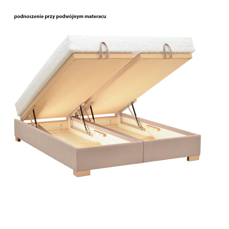 Praktyczna podstawa P z obszernym pojemnikiem na elastycznym stelażu podnoszonym od tyłu na siłownikach gazowych. Solidna konstrukcja ramy wykonana jest z drewna.