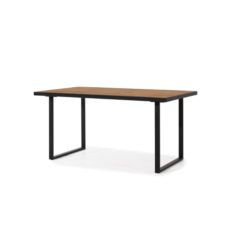 Wygodna ława LOFT o długości 110 cm, szerokość 60 cm, z połączenia płyty w kolorze dębu Lancelot oraz elementów metalowych w czarnym kolorze.