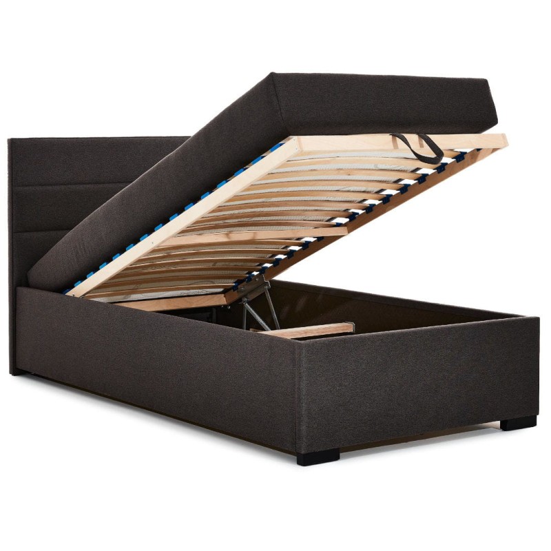 Młodzieżowe łóżko tapicerowane FIT YOUNG 90x200 z pojemnikiem w brązowej tkaninie Etna 25 DAVIS