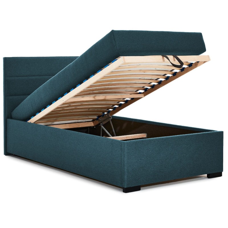 Młodzieżowe łóżko tapicerowane FIT YOUNG 90x200 z pojemnikiem w turkusowej tkaninie Etna 85 DAVIS