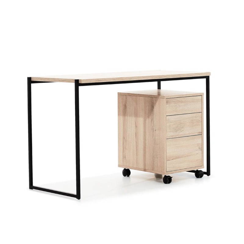 Jasne biurko LOFT LORENZO w stylu industrialnym na czarnych metalowych nogach