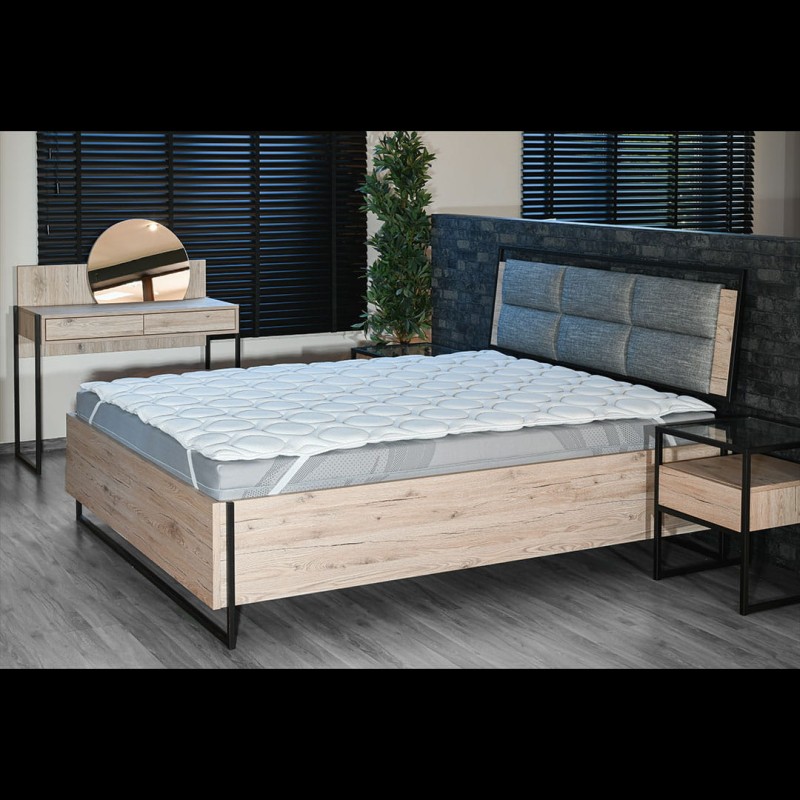 Aranżacja nakładki DIAMOND pokrowiec Grey Tencel na łóżku New Elegance GLASS LOFT