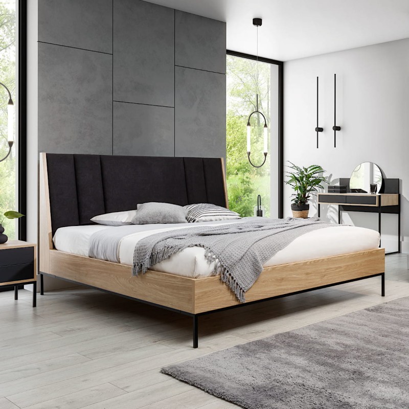 Aranżacja łóżka New Elegance BLACK LOFT bez lub z pojemnikiem (tapicerowane wezgłowie