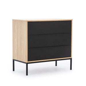 Komoda New Elegance BLACK LOFT 3S na metalowym stelażu, z czarnymi frontami
