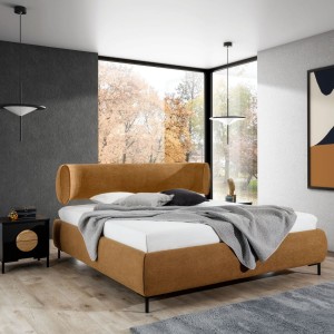 Łóżko tapicerowane OVALO  z pojemnikiem, dwuosobowe, z oryginalnym i designerskim wezgłowiem