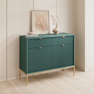 Komoda Piaski NOVA KSZ104 szer. 104 cm z ryflowaniami, kolor labrador(zielony), złote uchwyty