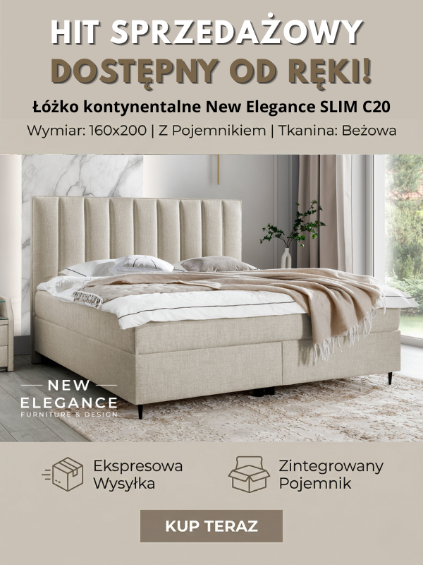 łóżko kontynentalne New Elegance SLIM 160x200 z pojemnikiem od ręki Meble VIP Design